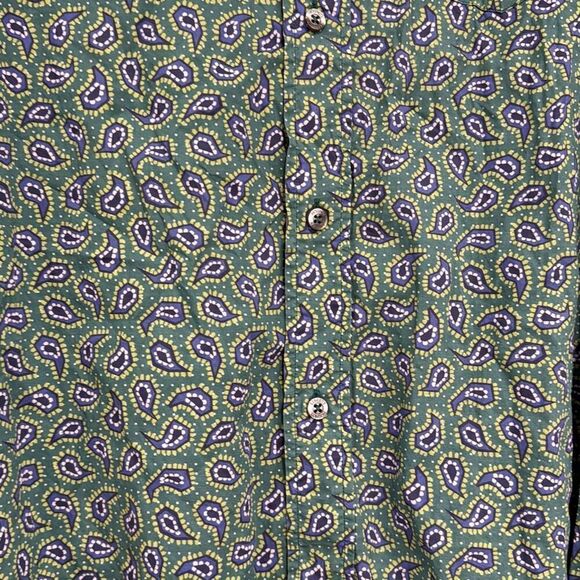 Liberty of London Green Paisley Geo Print Short Sleeve Button Down Tee Size 16 - Picture 6 of 6
